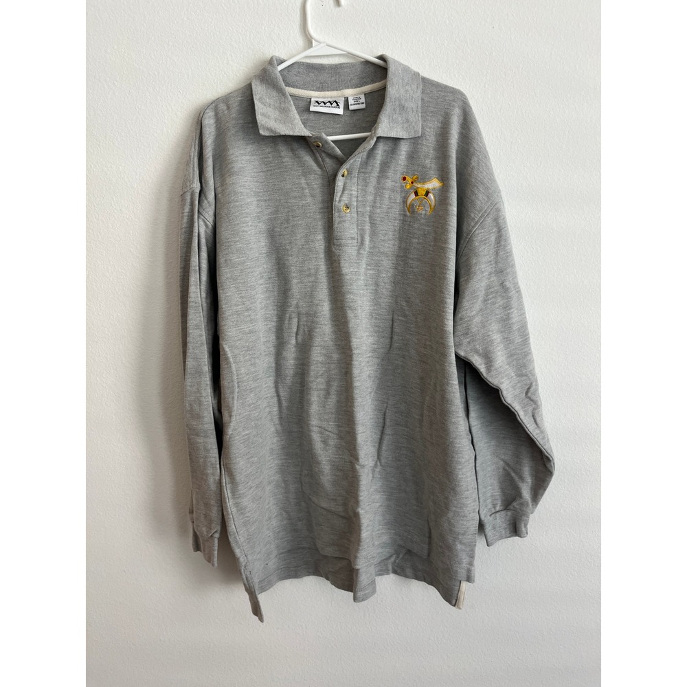 White Mountain Traders Mens Gray Long Sleeve Shriner Embroidered Polo Shirt L
